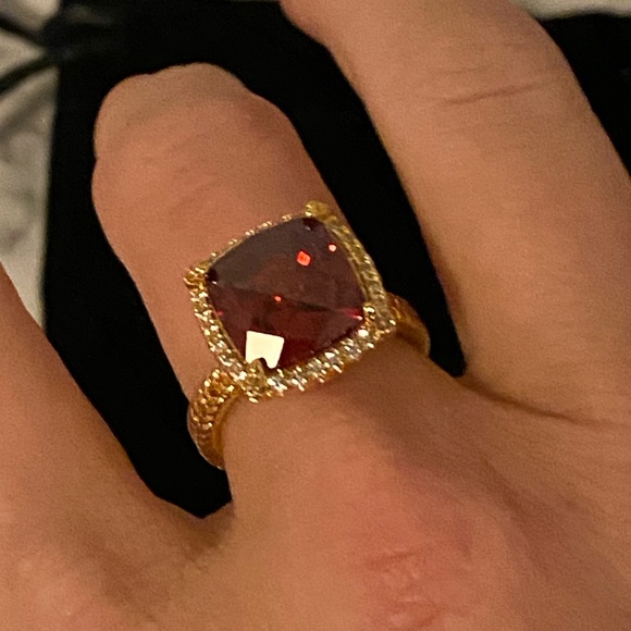 Lab created Ruby & 18k goldplated cushion cut NWT - Picture 3 of 11